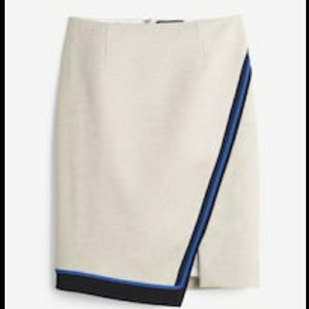 Cream Pencil Skirt with Blue Trim